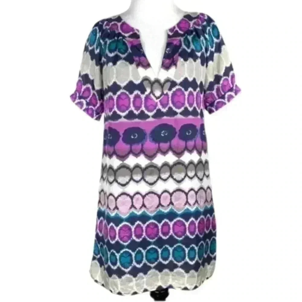 Glam dress sz S 100% silk multicolored geometric